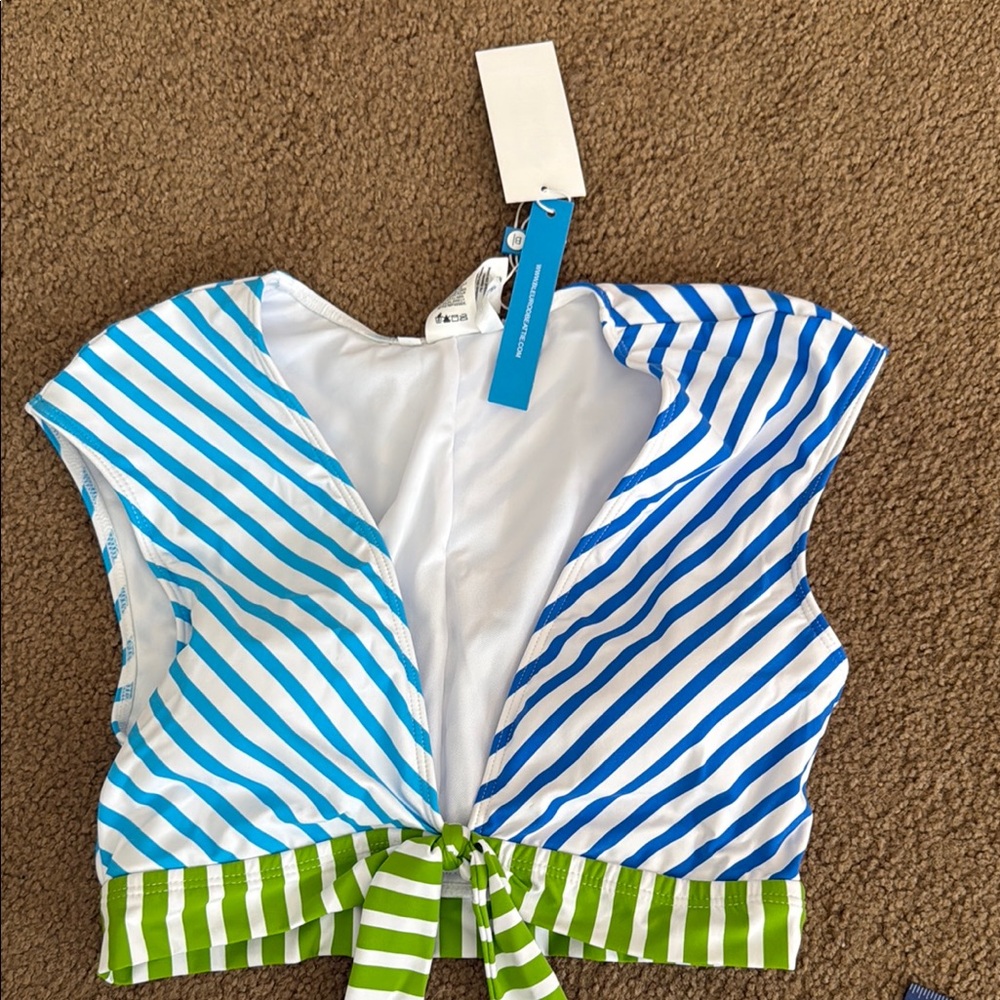 Bleu Rod Beattie Blue and Green Striped Swim Top